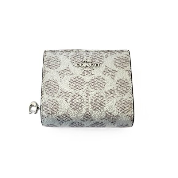Coach CCL96 Snap Wallet Metallic Signature Small Clutch Gray Silver - Picture 2 of 8